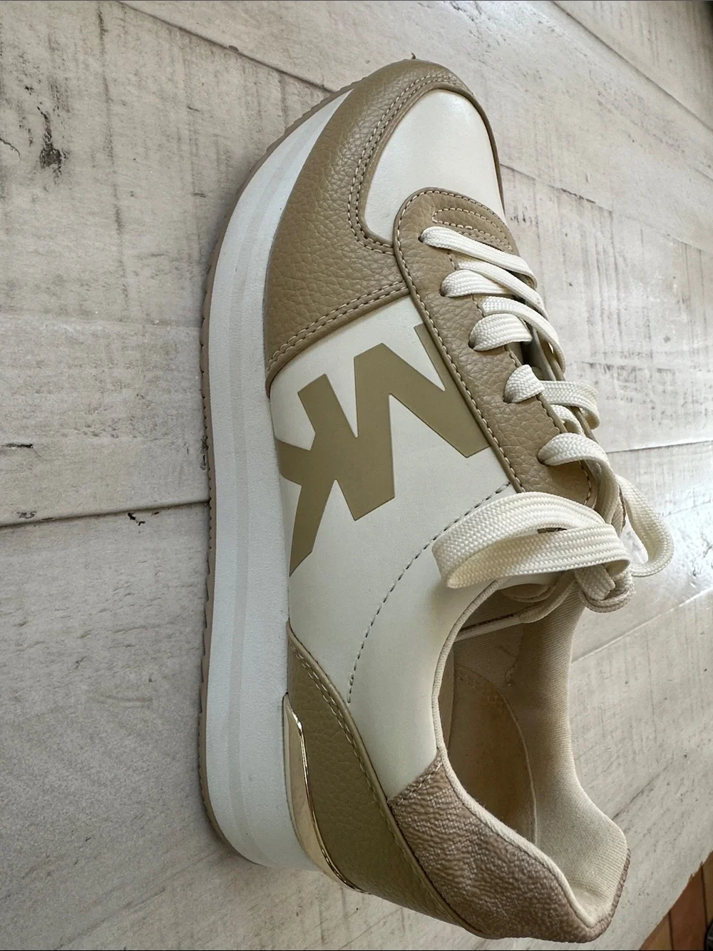 Michael Kors White and Tan Athletic Sneakers